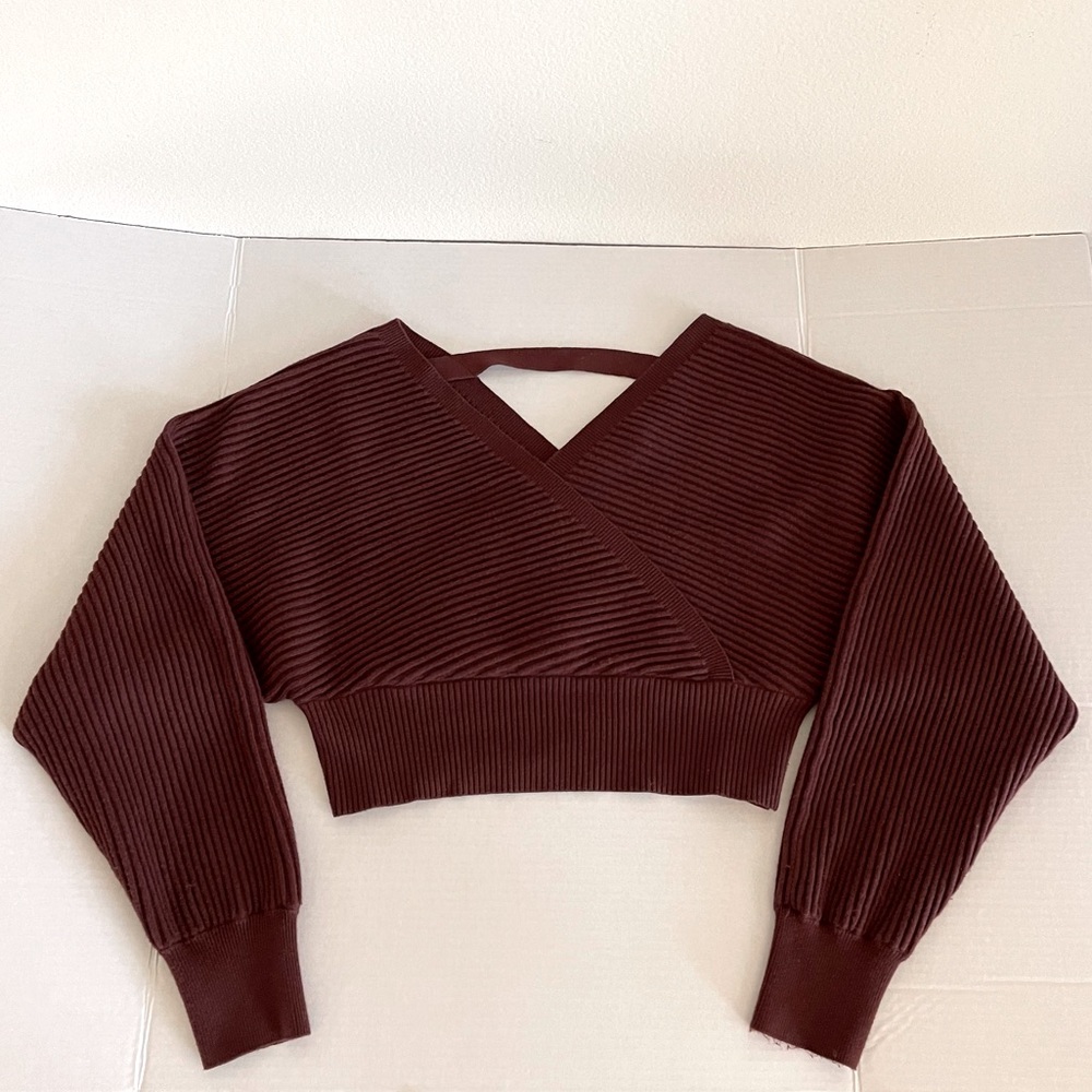 Cropped Brown Ribbed Sweater